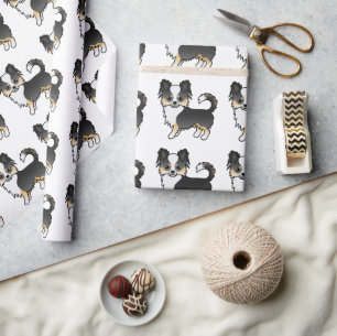 Papier Cadeau Motif de chien Chihuahua à poil long tricolore noi