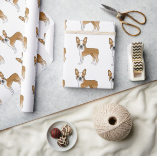 Papier Cadeau Motif de chien de dessin animé Boston Terrier fauv