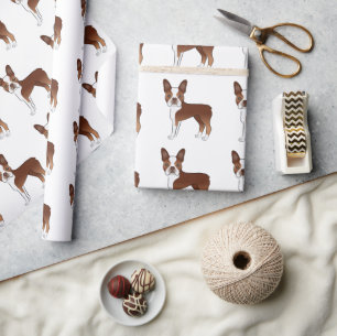 Papier Cadeau Motif de chien de dessin animé Boston Terrier roug