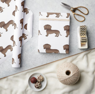 Papier Cadeau Motif de chien de dessin animé Dachshund à poils c