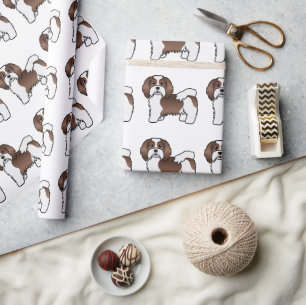 Papier Cadeau Motif de chien de dessin animé Havanais au chocola