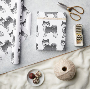 Papier Cadeau Motif de chien de dessin animé mignon Malamute d'A