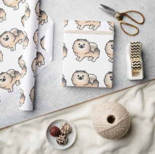 Papier Cadeau Motif de chien de dessin animé mignon Pomeranian s