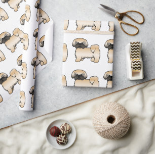 Papier Cadeau Motif de chien de dessin animé Shih Tzu couleur or