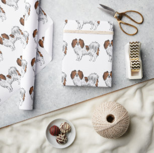 Papier Cadeau Motif de chien de race Phalène jouet heureux sable