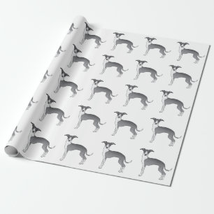 Papier Cadeau Motif de chien gris italien bleu et blanc mignon