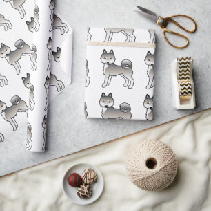 Papier Cadeau Motif de chien mignon Klee Kai d'Alaska gris et bl