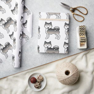 Papier Cadeau Motif de chien mignon Malamute d'Alaska gris