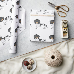 Papier Cadeau Motif de chien teckel à poil court pied noir et fe