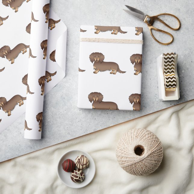 Papier Cadeau Motif de chien teckel à poil long chocolat et feu (Artisanat)