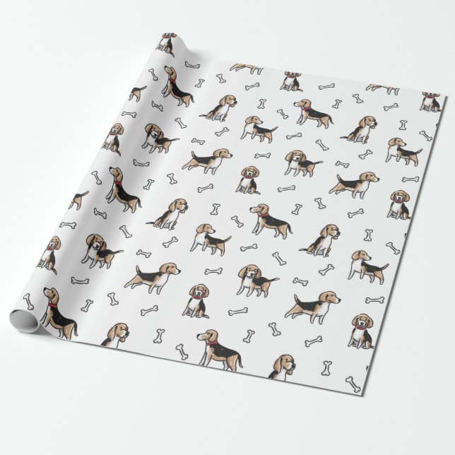 Papier Cadeau motif de chiens Beagles (Déroulé)