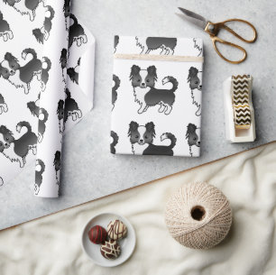 Papier Cadeau Motif de chihuahua à long manteau noir et blanc