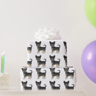 Papier Cadeau Motif de Chihuahua à poil lisse noir et feu