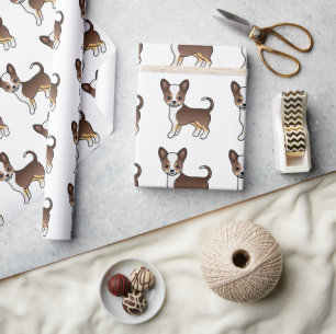 Papier Cadeau Motif de Chihuahua à poil lisse tricolore au choco