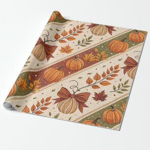 Papier Cadeau Motif de chute de citrouille et de feuilles d'auto