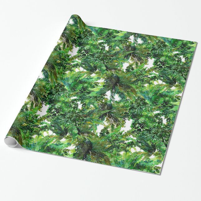 Papier Cadeau Motif de chute de la forêt de fougère verte aquare (Déroulé)