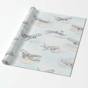 Papier Cadeau Motif de ciel d'avion rêveur (1)