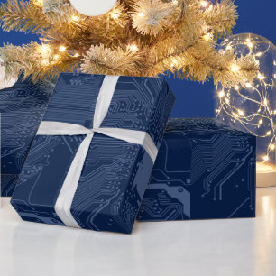 Papier Cadeau Motif de circuit Geek bleu