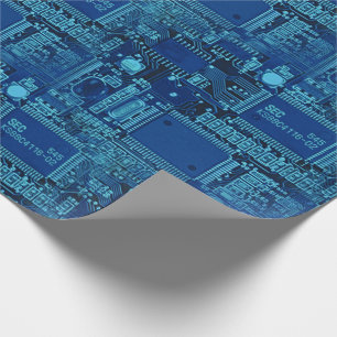 Papier Cadeau Motif de circuit imprimé marine et bleu Geeky Cool