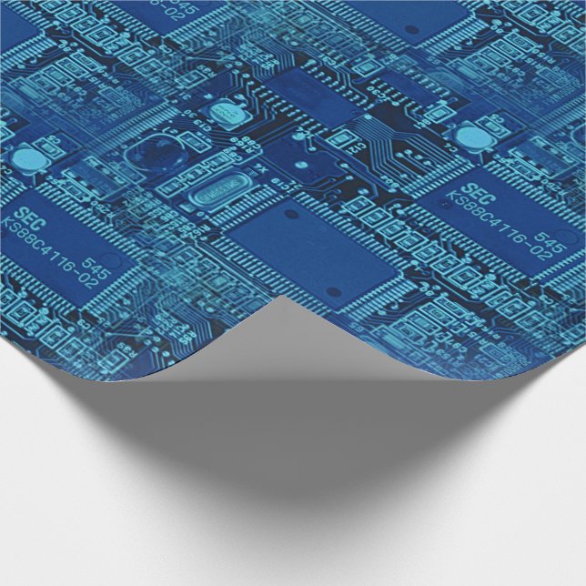 Papier Cadeau Motif de circuit imprimé marine et bleu Geeky Cool (Coin)
