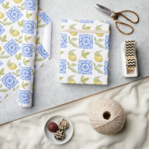 Papier Cadeau Motif de citron agrumes méditerranéen