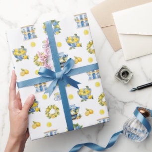 Papier Cadeau Motif de citron d'été méditerranéen