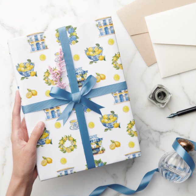 Papier Cadeau Motif de citron d'été méditerranéen (Cadeaux)