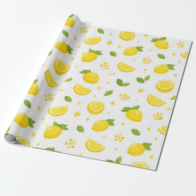 Papier Cadeau Motif de citron frais (Déroulé)