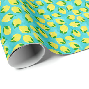 Papier Cadeau Motif de citron peint à la main méditerranéen