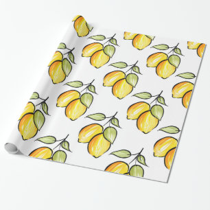 Papier Cadeau Motif de citrons d'aquarelle et d'encre