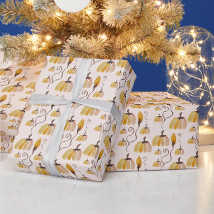 Papier Cadeau Motif de citrouille à l'aquarelle bohème en orange