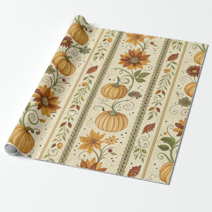 Papier Cadeau Motif de citrouille de ferme en automne avec feuil