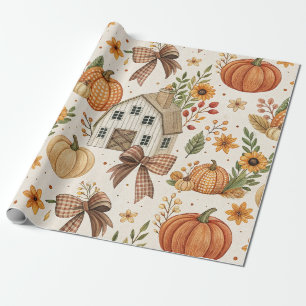 Papier Cadeau Motif de citrouille de ferme rustique d'automne