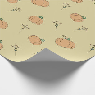 Papier Cadeau Motif de citrouille mignonne et feuillage d'automn