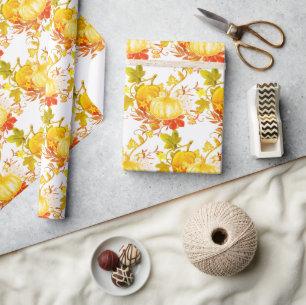 Papier Cadeau Motif de citrouille saisonnier d'automne artisanat