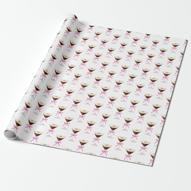 Papier Cadeau Motif de cocktail Espresso Martini Rose Bow (Déroulé)