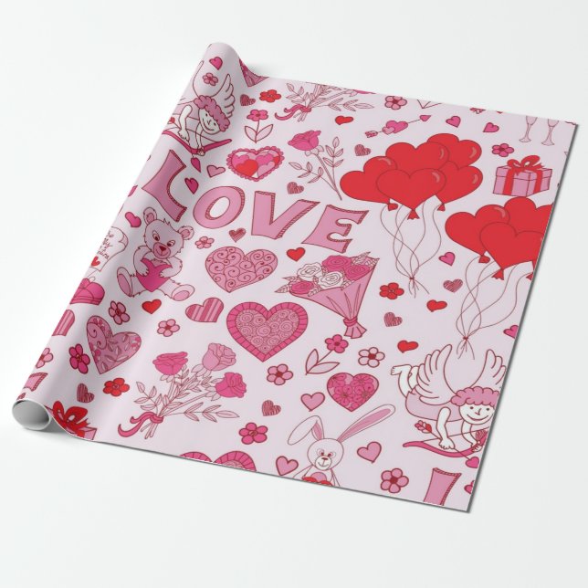 Papier Cadeau Motif de coeur (Déroulé)