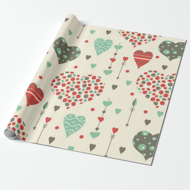 Papier Cadeau Motif de coeur (Déroulé)