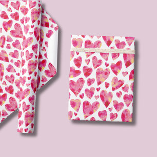 Papier Cadeau Motif de cœur d'amour à l'aquarelle rose