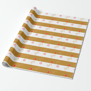 Papier Cadeau Motif de cœur de joie sur fond rayé or et blanc