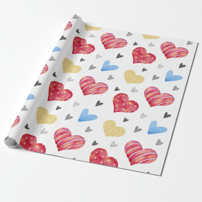 Papier Cadeau Motif de coeur de Valentines à main mignonne (Déroulé)