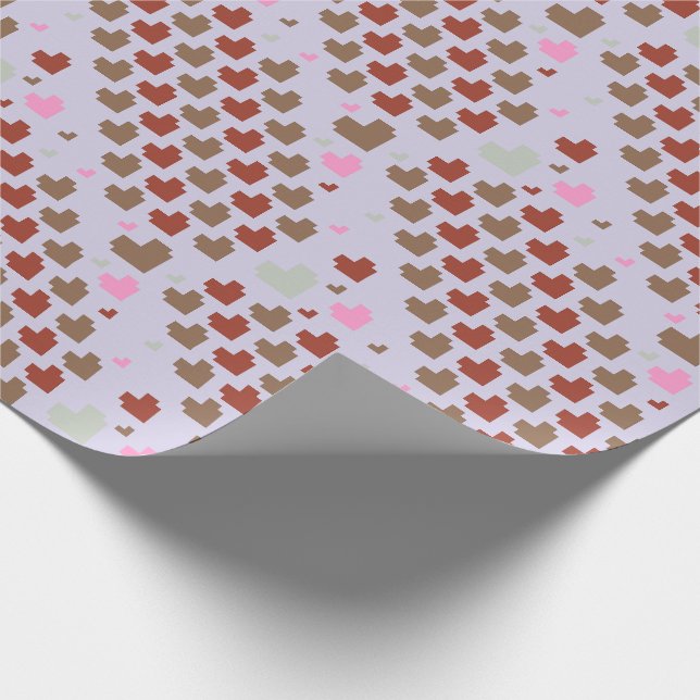 Papier Cadeau Motif de cœur en pixel diagonal (Coin)