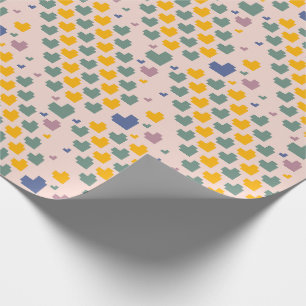 Papier Cadeau Motif de cœur en pixels diagonaux