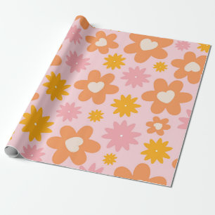 Papier Cadeau Motif de coeur floral rétro