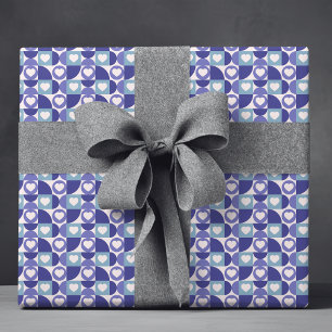 Papier Cadeau Motif de coeur moderne bleu violet géométrique