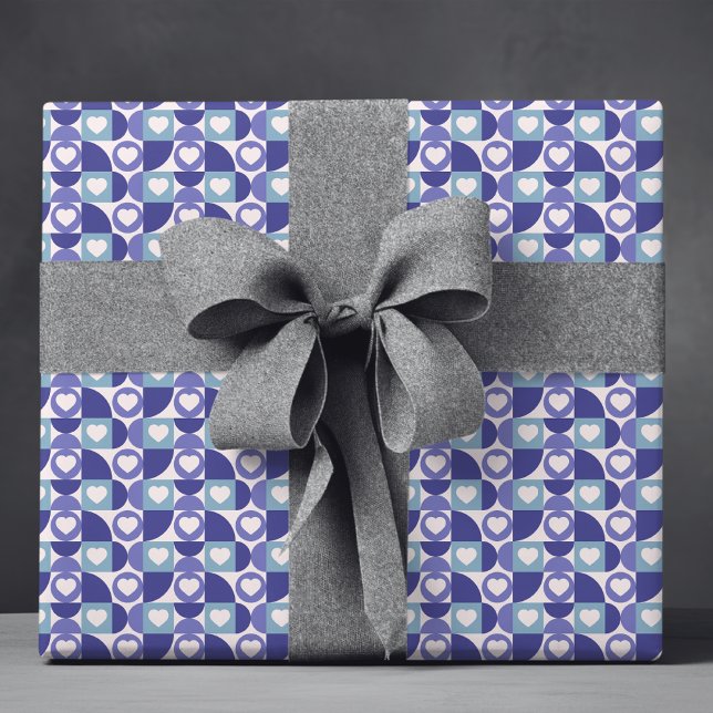 Papier Cadeau Motif de coeur moderne bleu violet géométrique (Créateur téléchargé)