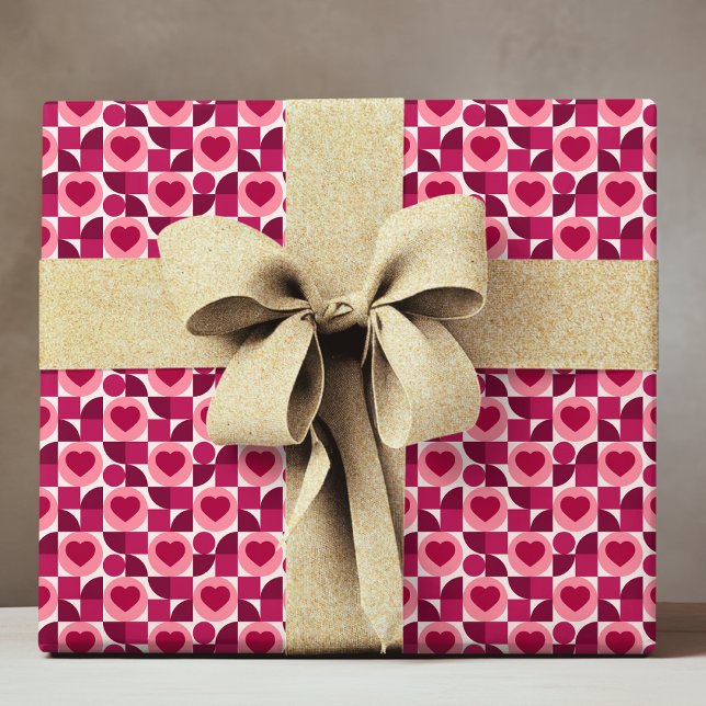 Papier Cadeau Motif de coeur moderne rouge rose géométrique (Créateur téléchargé)