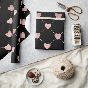 Papier Cadeau Motif de coeur rose et noir