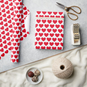 Papier Cadeau Motif de cœur rouge sur fond blanc