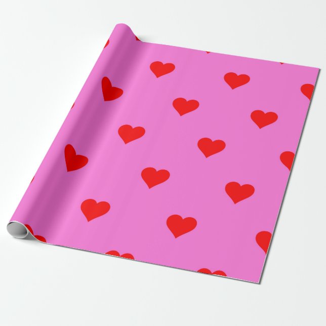 Papier Cadeau Motif de coeur simple violet rouge mou (Déroulé)